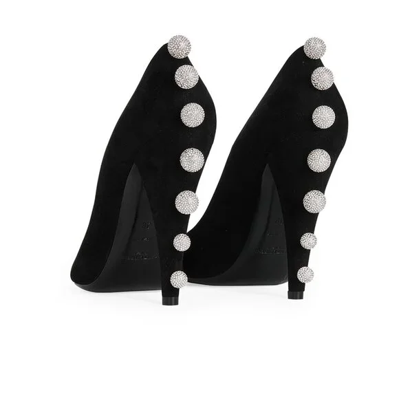Saint Laurent Crystal Embellishments Suede Heels Pumps Black Size 36 - Picture 3 of 10